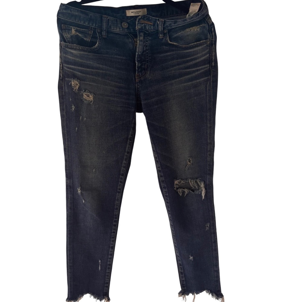 Moussy Vintage Distressed Jeans Women's Size 27 Dark Wash Denim Frayed Hem
